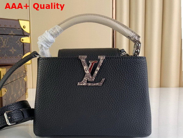 Louis Vuitton Capucines Mini Handbag in Black Taurillon Leather with Lizard Details Replica