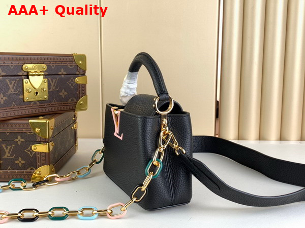 Louis Vuitton Capucines Mini Handbag in Black Taurillon Leather with Multicolored Chain M21641 Replica