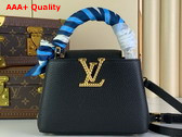 Louis Vuitton Capucines Mini Handbag in Black Taurillon Leather with Scarf Wrapped Around the Top Handle Replica