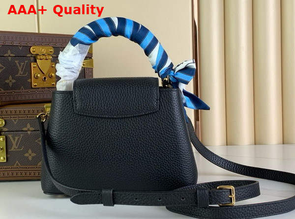 Louis Vuitton Capucines Mini Handbag in Black Taurillon Leather with Scarf Wrapped Around the Top Handle Replica