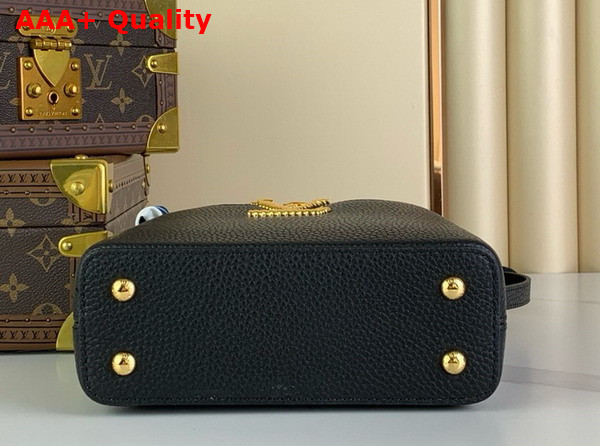 Louis Vuitton Capucines Mini Handbag in Black Taurillon Leather with Scarf Wrapped Around the Top Handle Replica