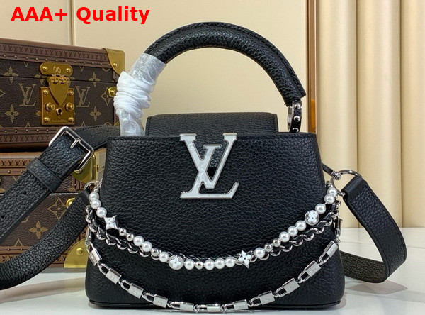 Louis Vuitton Capucines Mini Handbag in Black Taurillon Leather with Triple Chain Adornment M11908 Replica