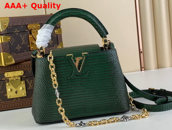 Louis Vuitton Capucines Mini Handbag in Dark Green Lizard Effect Cowhide Leather Replica