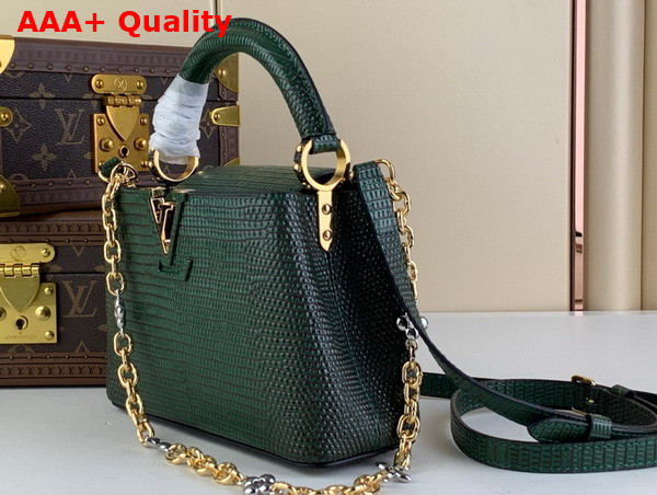 Louis Vuitton Capucines Mini Handbag in Dark Green Lizard Effect Cowhide Leather Replica