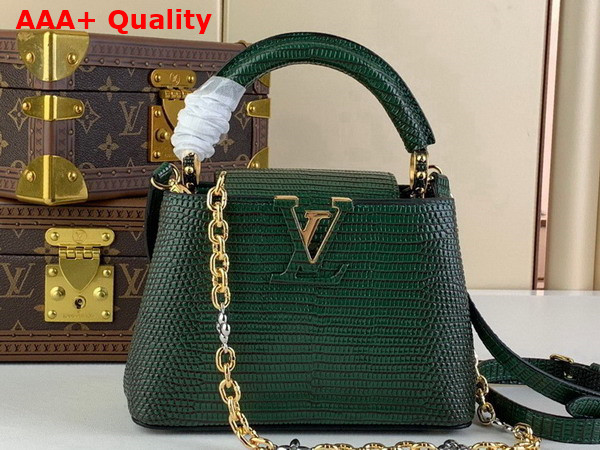 Louis Vuitton Capucines Mini Handbag in Dark Green Lizard Effect Cowhide Leather Replica