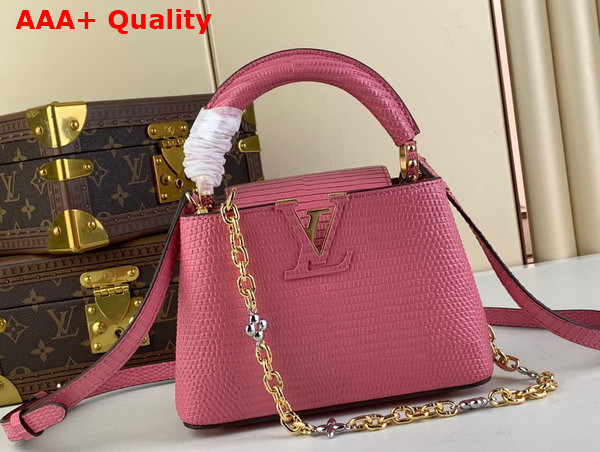 Louis Vuitton Capucines Mini Handbag in Dusty Pink Lizard Effect Cowhide Leather Replica