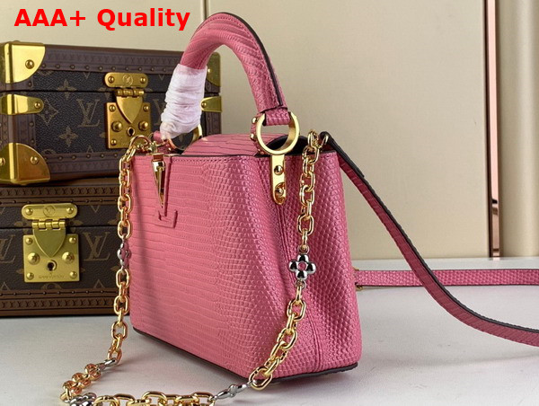 Louis Vuitton Capucines Mini Handbag in Dusty Pink Lizard Effect Cowhide Leather Replica