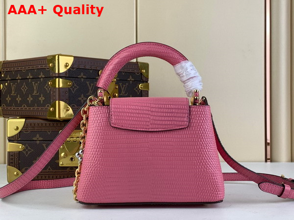 Louis Vuitton Capucines Mini Handbag in Dusty Pink Lizard Effect Cowhide Leather Replica