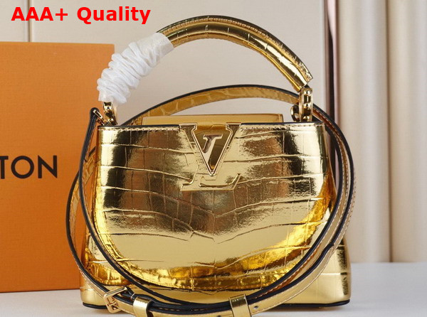 Louis Vuitton Capucines Mini Handbag in Gold Alligator Leather Replica