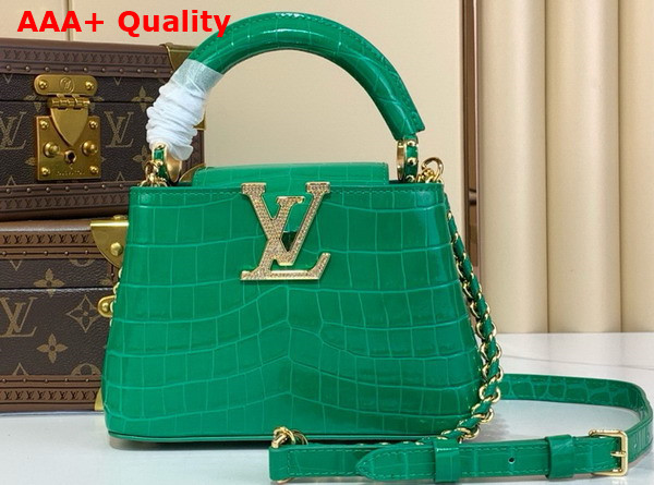 Louis Vuitton Capucines Mini Handbag in Green Crocodile Embossed Calfskin with Crystals Replica