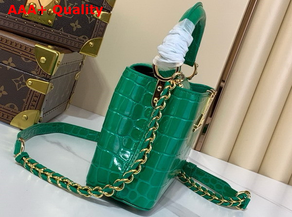 Louis Vuitton Capucines Mini Handbag in Green Crocodile Embossed Calfskin with Crystals Replica