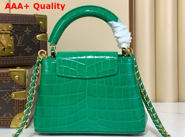 Louis Vuitton Capucines Mini Handbag in Green Crocodile Embossed Calfskin with Crystals Replica