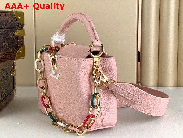 Louis Vuitton Capucines Mini Handbag in Jasmine Pink Taurillon Leather with Multicolored Chain M21643 Replica