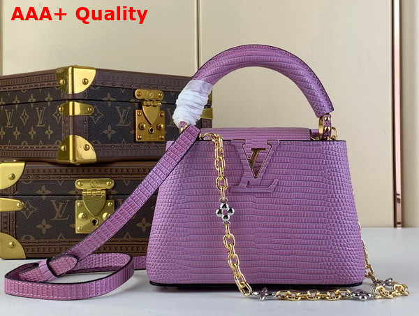 Louis Vuitton Capucines Mini Handbag in Light Purple Lizard Effect Cowhide Leather Replica