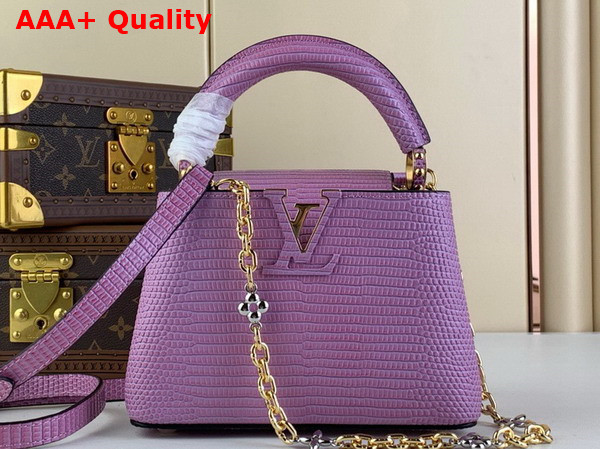 Louis Vuitton Capucines Mini Handbag in Light Purple Lizard Effect Cowhide Leather Replica