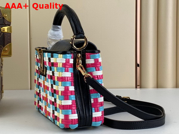 Louis Vuitton Capucines Mini Handbag in Multicolor Coated Canvas Woven with Thin Bands Replica