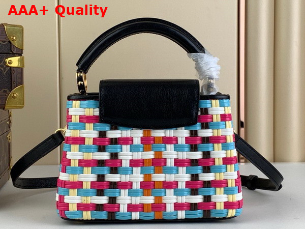 Louis Vuitton Capucines Mini Handbag in Multicolor Coated Canvas Woven with Thin Bands Replica