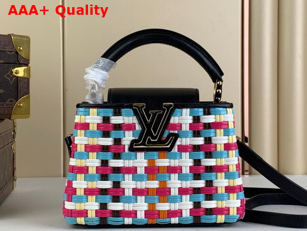 Louis Vuitton Capucines Mini Handbag in Multicolor Coated Canvas Woven with Thin Bands Replica