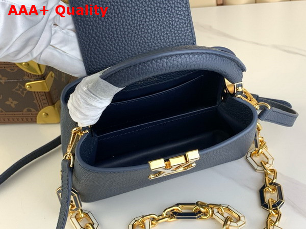 Louis Vuitton Capucines Mini Handbag in Navy Blue Taurillon Leather The Links are Decorated with Jewel Like Enamel Replica