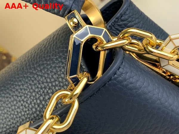 Louis Vuitton Capucines Mini Handbag in Navy Blue Taurillon Leather The Links are Decorated with Jewel Like Enamel Replica