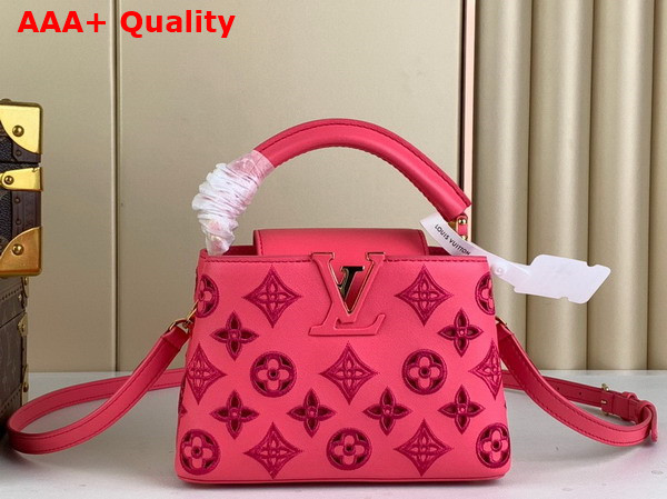 Louis Vuitton Capucines Mini Handbag in Pink Calfskin Perforated with the Monogram Pattern Replica