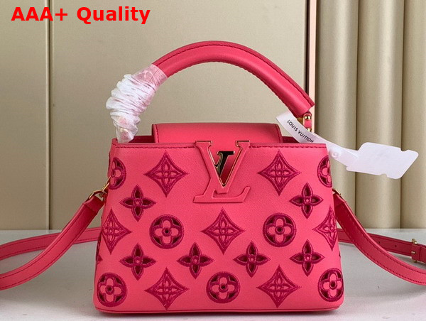 Louis Vuitton Capucines Mini Handbag in Pink Calfskin Perforated with the Monogram Pattern Replica