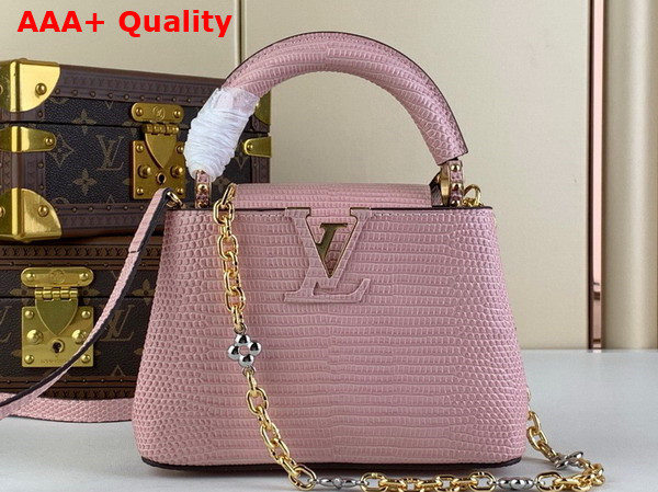 Louis Vuitton Capucines Mini Handbag in Pink Lizard Effect Cowhide Leather Replica