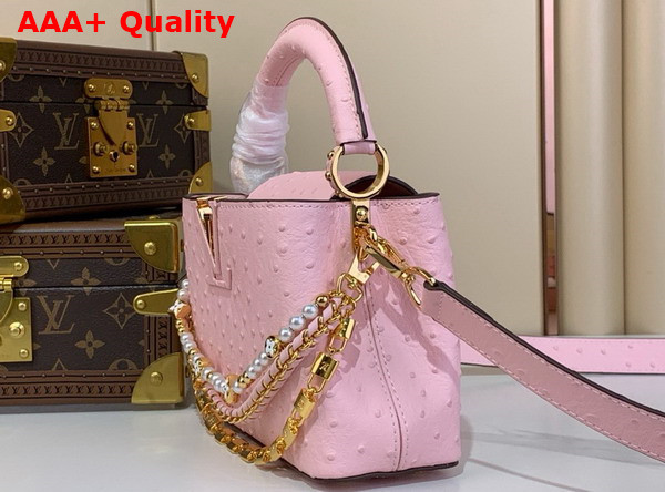 Louis Vuitton Capucines Mini Handbag in Pink Ostrich Leather with Triple Chain Adornment Replica