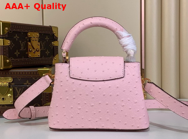 Louis Vuitton Capucines Mini Handbag in Pink Ostrich Leather with Triple Chain Adornment Replica