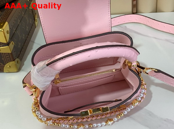 Louis Vuitton Capucines Mini Handbag in Pink Ostrich Leather with Triple Chain Adornment Replica