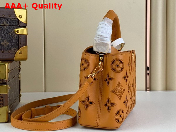 Louis Vuitton Capucines Mini Handbag in Saffron Yellow Calfskin Perforated with the Monogram Pattern M22863 Replica