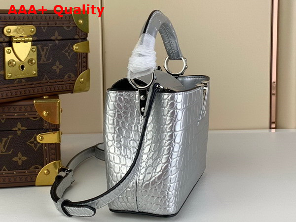 Louis Vuitton Capucines Mini Handbag in Silver Crocodilian Leather Replica