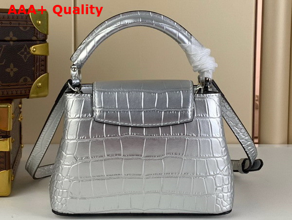 Louis Vuitton Capucines Mini Handbag in Silver Crocodilian Leather Replica