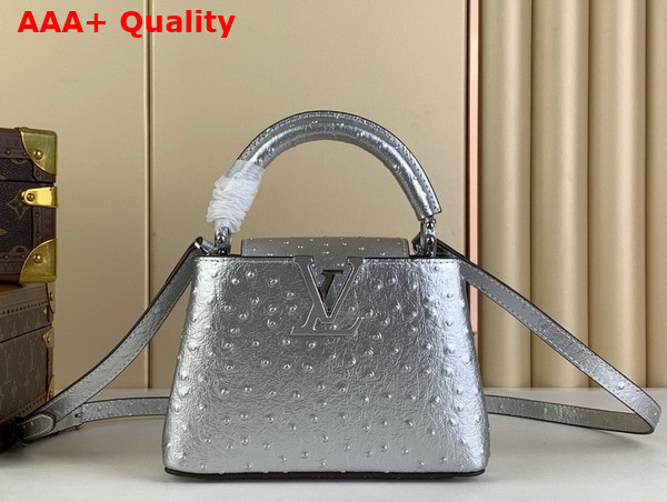 Louis Vuitton Capucines Mini Handbag in Silver Ostrich Replica