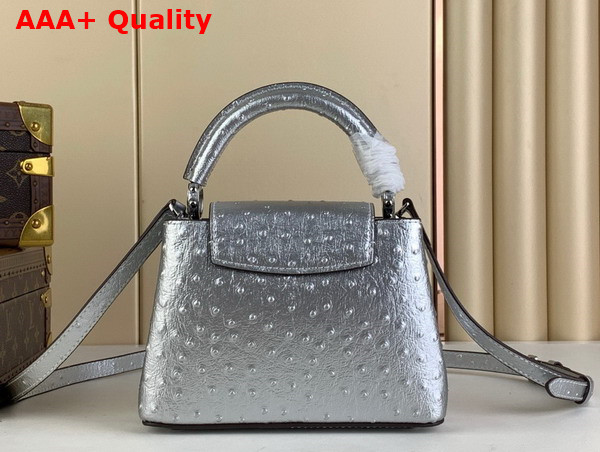 Louis Vuitton Capucines Mini Handbag in Silver Ostrich Replica