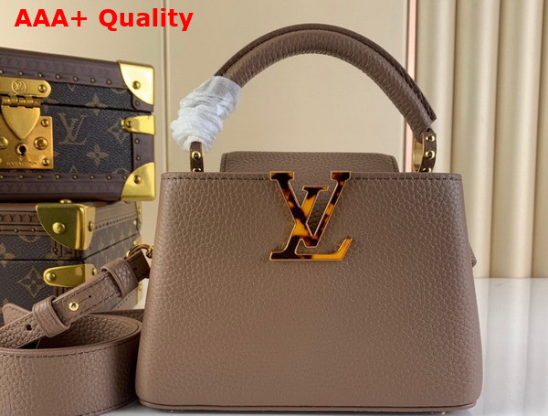 Louis Vuitton Capucines Mini Handbag in Smokey Brown Taurillon Leather with Leopard LV Replica