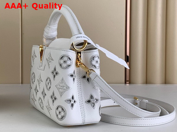 Louis Vuitton Capucines Mini Handbag in Snow White Calfskin Perforated with the Monogram Pattern Replica