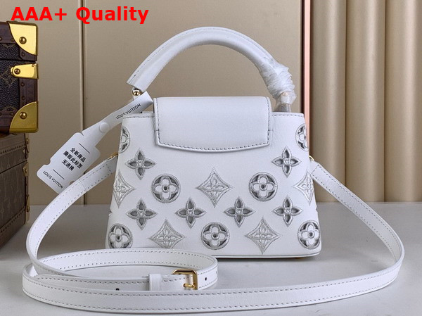 Louis Vuitton Capucines Mini Handbag in Snow White Calfskin Perforated with the Monogram Pattern Replica