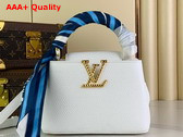 Louis Vuitton Capucines Mini Handbag in Snow White Taurillon Leather with Scarf Wrapped Around the Top Handle Replica