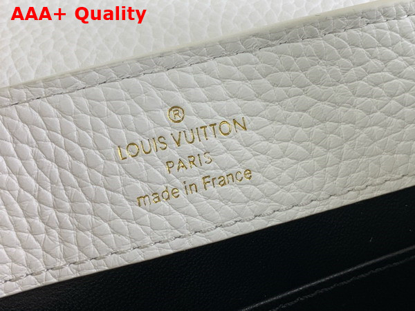 Louis Vuitton Capucines Mini Handbag in Snow White Taurillon Leather with Scarf Wrapped Around the Top Handle Replica