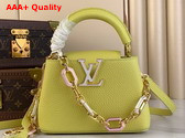 Louis Vuitton Capucines Mini Handbag in Sun Beam Yellow Taurillon Leather Features a Joyfully Arty Enameled Chain M25232 Replica