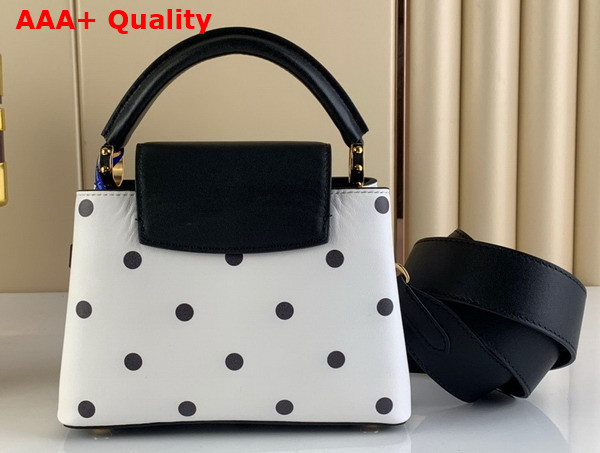 Louis Vuitton Capucines Mini Handbag in White Calfskin with a Graphic Pattern of Black Polka Dots Replica