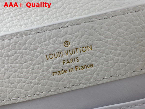 Louis Vuitton Capucines Mini Handbag in White Taurillon Leather Gold Color Chain Adorned with Colored Monogram Flowers Replica