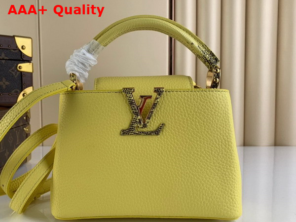 Louis Vuitton Capucines Mini Handbag in Yellow Taurillon Leather with Lizard Details Replica