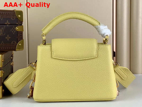 Louis Vuitton Capucines Mini Handbags in Jaune Plume Yellow Taurillon Leather with Multicolored Chain M21798 Replica