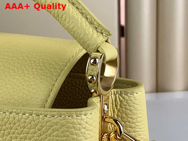 Louis Vuitton Capucines Mini Handbags in Jaune Plume Yellow Taurillon Leather with Multicolored Chain M21798 Replica