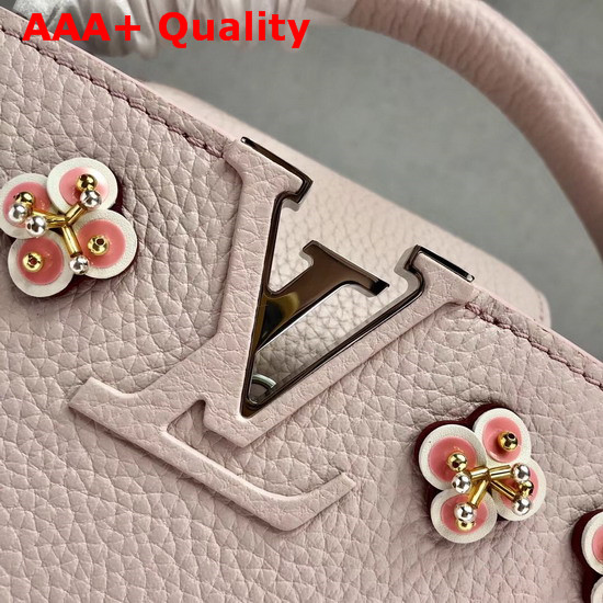 Louis Vuitton Capucines Mini Pink Taurillon Skin with Flowers in Satin Leather and Beads M54336 Replica