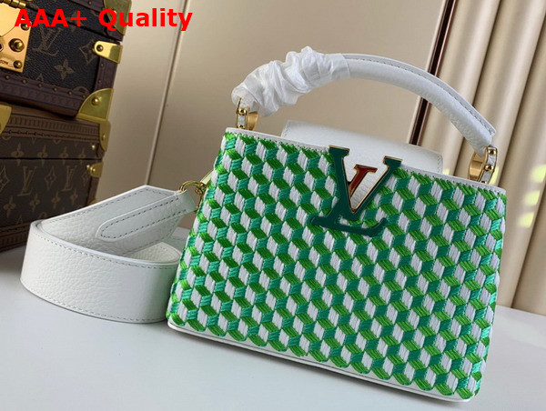 Louis Vuitton Capucines Mini White Green Taurillon Leather and Intricate Embroidery M59879 Replica