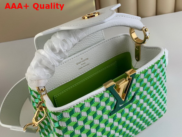 Louis Vuitton Capucines Mini White Green Taurillon Leather and Intricate Embroidery M59879 Replica