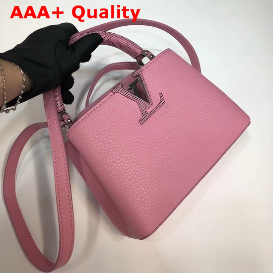 Louis Vuitton Capucines Mini in Pink Grain Leather with Lizard Handle Replica